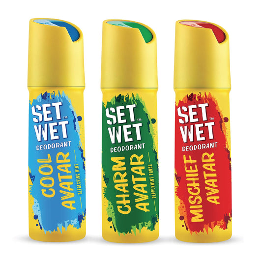 Set Wet Cool, Charm and Mischief Avatar Deodorant Spray Perfume, 150 ml Each (Pack of 3)